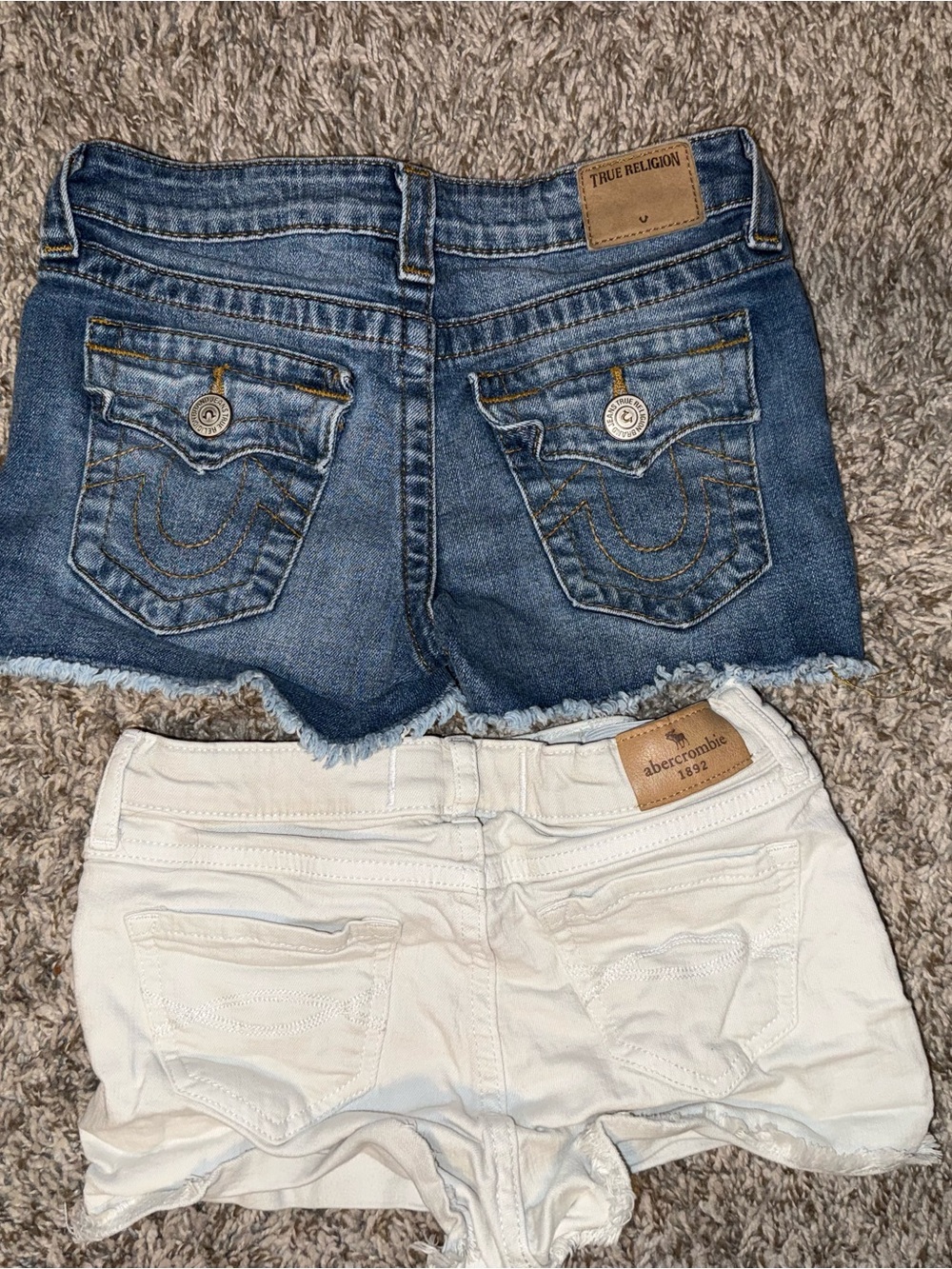 True Religion Denim Cutoff Shorts - Blue & Abercrombie White Cotton Shorts
